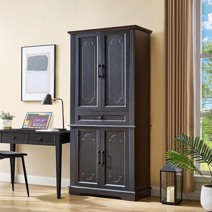 71" Black Tall Pantry Cabinet - Image 8
