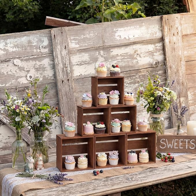 6 Pcs Rustic Wood Crates Cupcake Stand Decorative Wedding Cupcake Display - Image 4
