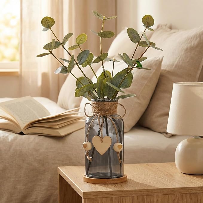 Artificial Eucalyptus Greenery Stems in Glass Vase - Image 4