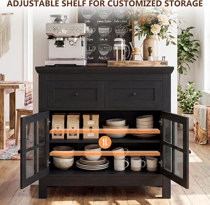 108" Buffet Cabinet Sideboard, Large Coffee Bar Cabinet - Image 3