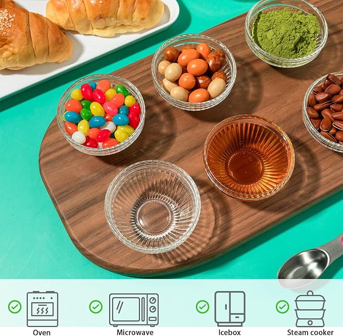 10 Set Mini Glass Prep Bowls, 2.5oz Ribbed Small Bowls Stackable Ingredient - Image 7