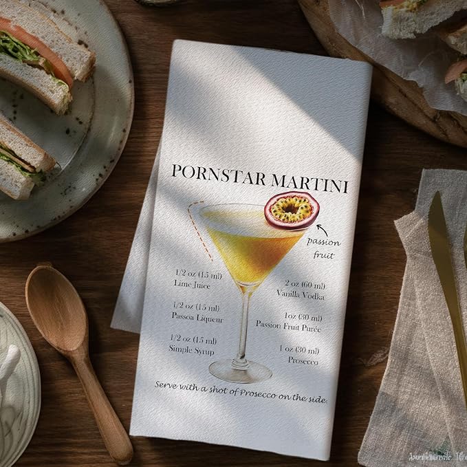 Pornstar Martini Kitchen Towels Decorative, Martini Gifts Dish Hand Tea Towels - Image 3