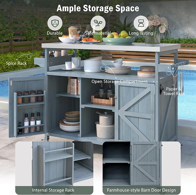 Merax Outdoor Kitchen Island, Stainless Steel Kitchen Island - Image 4