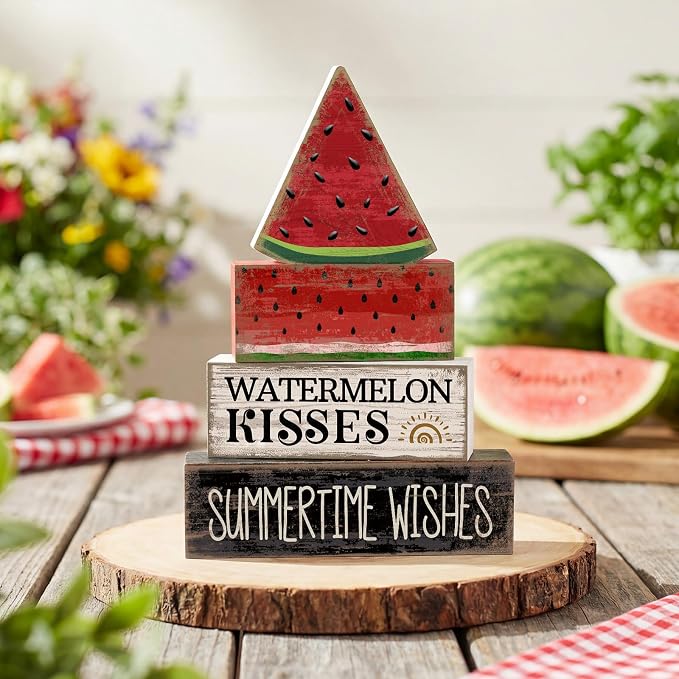 Lineshading 4 Pcs Summer Table Decor Wooden Watermelon Tiered Tray Decor Rustic - Image 5