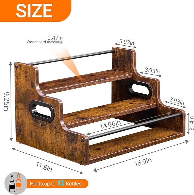 YQBRAO Liquor Bottle Display Shelf, 3-Tier Bar Shelves - Image 3