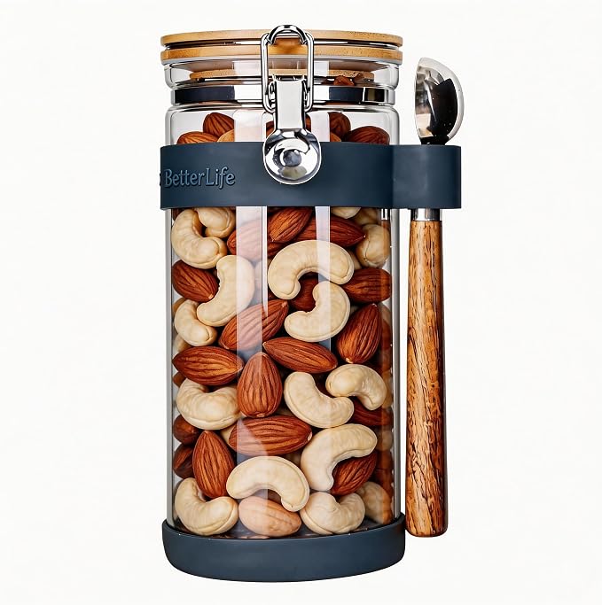 KKC 1.5-Quart Large Glass Nuts Storage Container, Airtight Food Storage Jar by KKCHOMEACCENTSGmbH