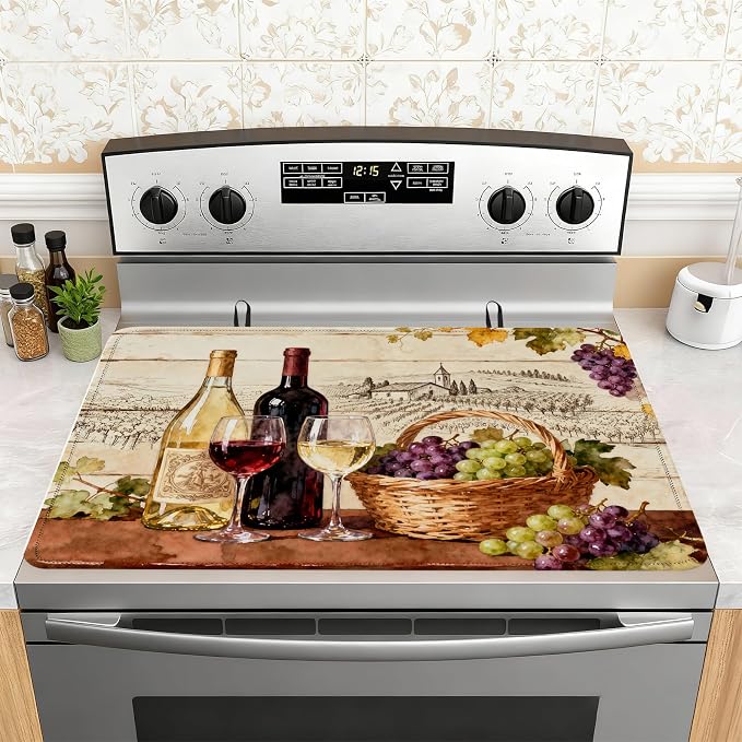 Red Wine Glasses Glass Stove Top Cover by Unknown
