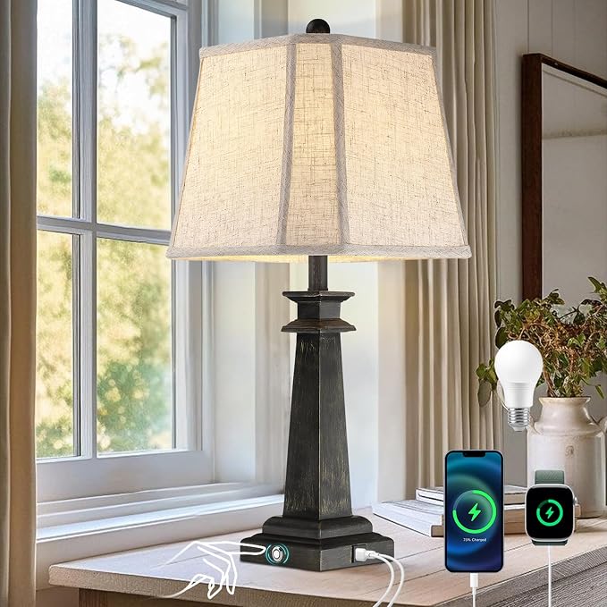 27.5" Table Lamp for Bedroom, 3-Way Dimmable Touch Lamp for Nightstand by Hapcrea