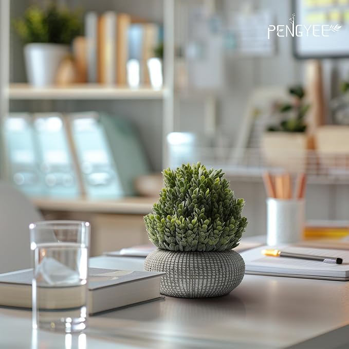 2 Pack Small Fake Plants in Cement Planter - Image 2