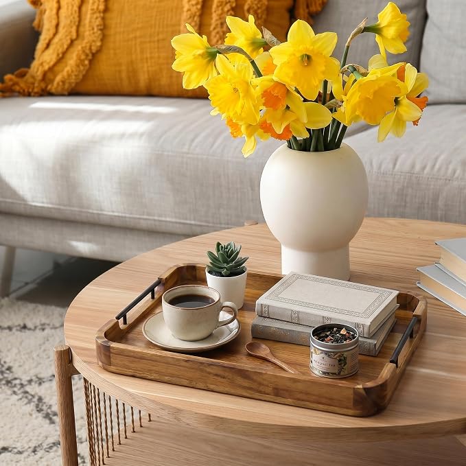 ZUJJAFY Serving Tray with Metal Handles, 17 x 13 in Acacia Wood Tray - Image 6