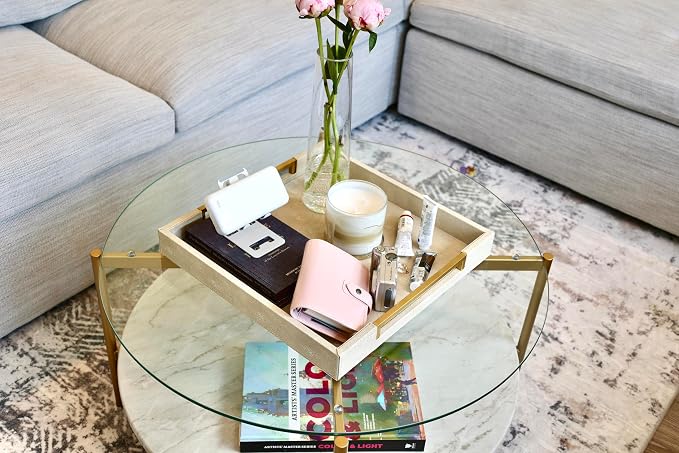 Sagala 16”x16 Ivory Shagreen Leather Serving Tray - Image 3