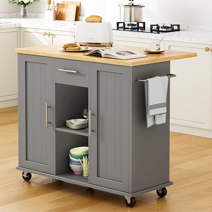 Shintenchi Kitchen Island with Storage, Bar Cart Cabinet Island Table on Wheels by Shintenchi%7CFurnitureMadeforRealLife
