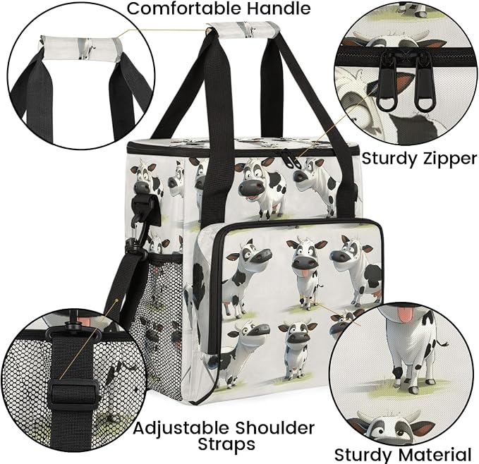 Cow Farm Animal Coffee Maker Carring Bag, Large Insulated Storage Organizer - Image 6