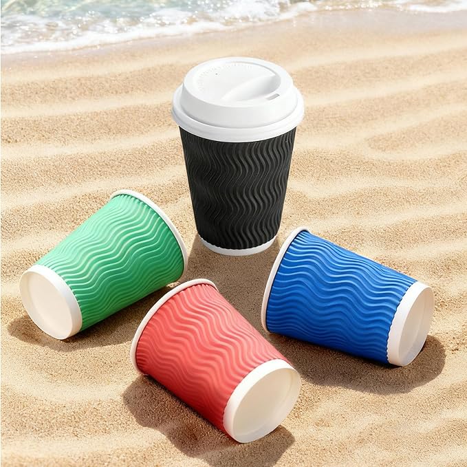 Disposable Wavy Insulated Cups, 12 Ounce, 20 Bonus Lids, - Image 2