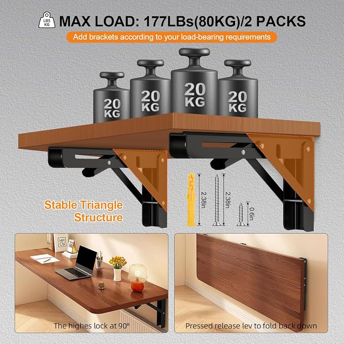 Folding Shelf Brackets 16 inch Foldable Shelf Bracket Heavy Duty Collapsible - Image 3