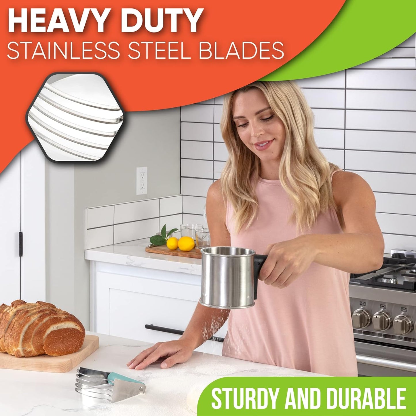 Spring Chef Dough Blender, Top Professional Pastry Cutter, Heavy Duty Baking Tool with Stainless Steel Blades, Medium Size, Mint