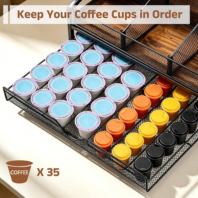 Coffee Bar Organizer, 2-Tier Coffee Station Organizer, Wood Coffee Syrup - Image 4