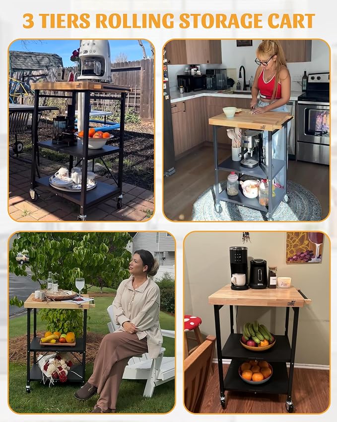 Mythinglogic Foldable Kitchen Storage Cart, 3-Tier Rolling Cart - Image 4