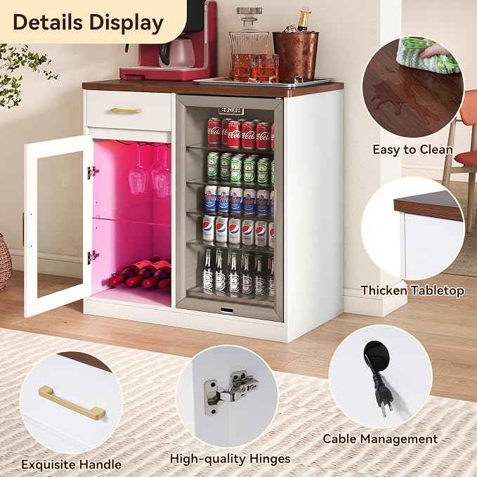 Verano Garden Coffee Bar with Mini Fridge Space, Liquor Cabinet with LED Light - Image 4