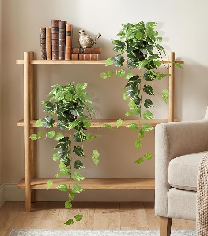 Fake Plants 2 Pcs Faux Pothos Plants Potted Indoor Artificial Hanging Plants - Image 4