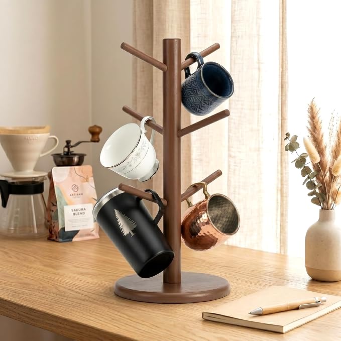Wisuce Coffee Mug Tree Bamboo Mug Holder Coffee Cup Stand Mug Holders - Image 2