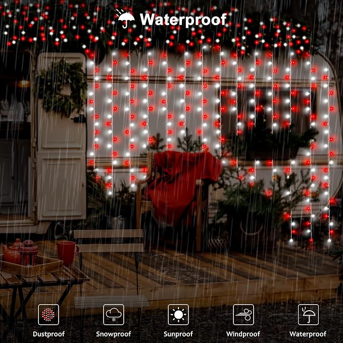 Christmas Battery Curtain Lights Red White - Image 4