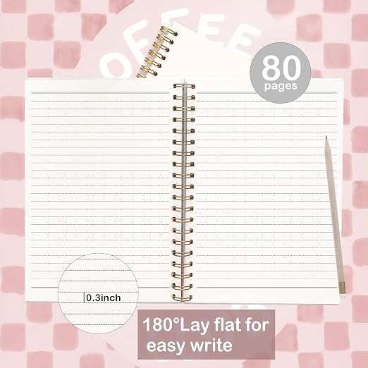 FOPENEM Pink Checkered Coffee Notebook 8.3x5.5 Inch, Coffee Lover Gifts Journal - Image 3