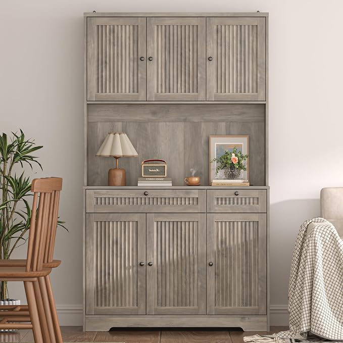 Pantry Storage Cabinet with Charging Station, Kitchen Storage with Adjustable - Image 6