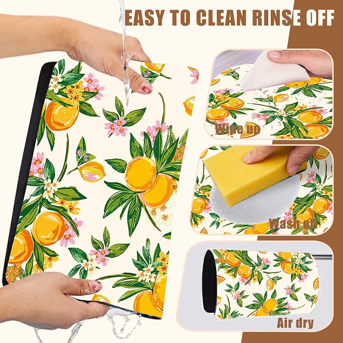 Dish Drying Mat Orange Fruit Floral Coffee Bar Mat - Image 5