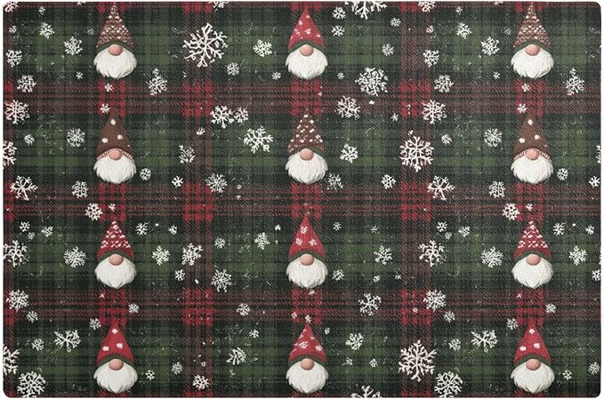 Christmas Gingham Gnome and Snowflakes Coffee Mat Coffee Bar Maker Backed by QwThum
