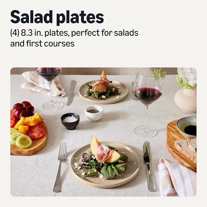 Amazon Basics Glazed Stoneware Salad Plates, Ceramic 4-Piece Set, Freezer and - Image 2