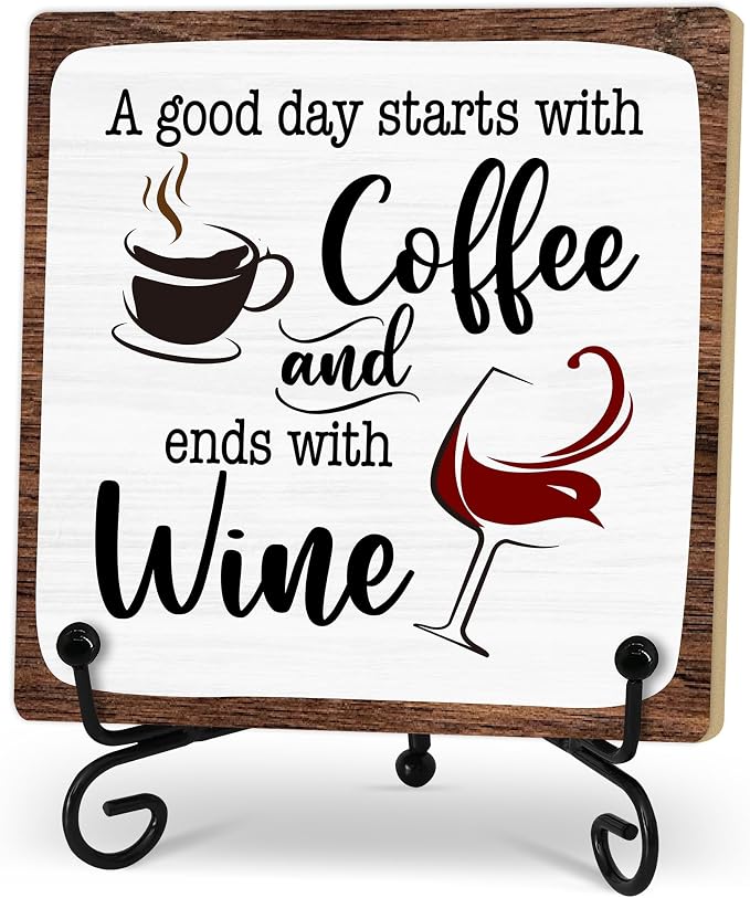 Coffee And Wine Desk Decor Sign, Rustic Wooden Sign by Zmyollo