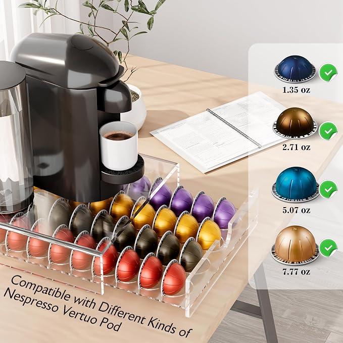 Acrylic Coffee Pod Organizer for Nespresso Vertuo Pod Holder 40 Pods Clear - Image 4