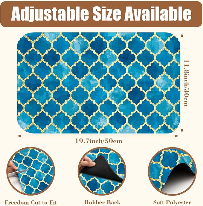 Dish Drying Mat Blue Moroccan Tile Coffee Bar Mat - Image 2