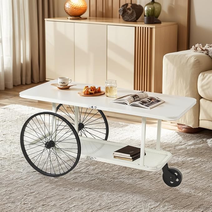 Rustic Mobile Coffee Table for Living Room Industrial Mobile Display Cart by BOKKOLIK