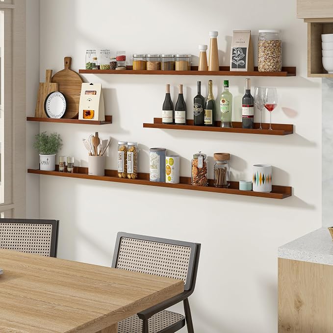 Acovy Long Floating Shelves for Wall, 55 inch Solid Wood Picture Ledge Shelf - Image 2