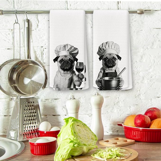 Funny Chef Pug Kitchen Towels Set of 2, Pug Dog Gifts - Image 3