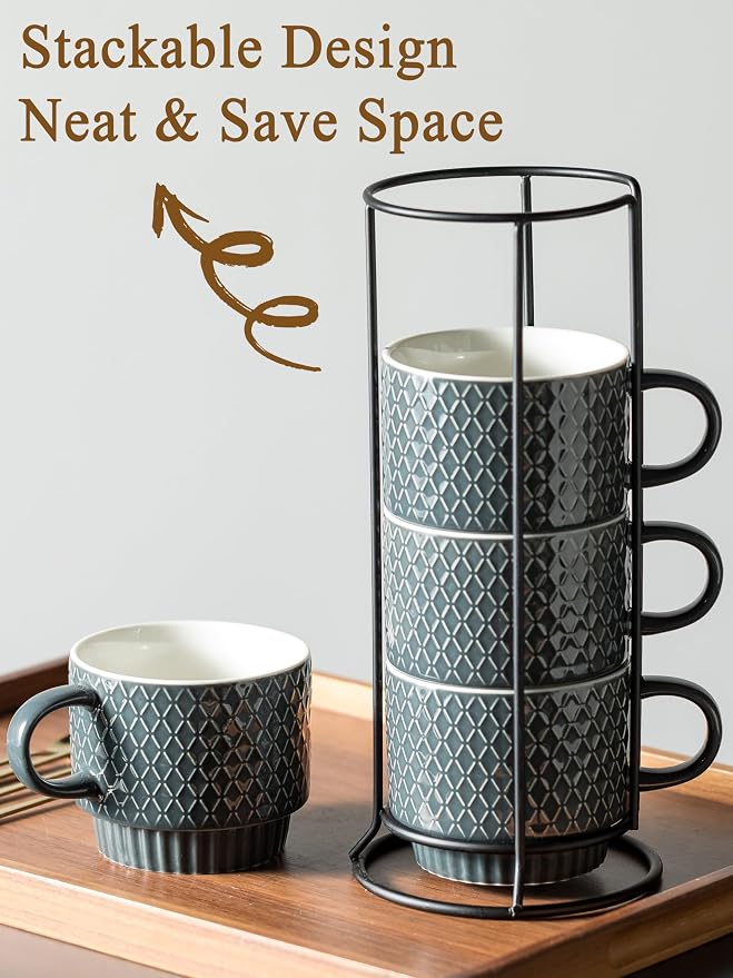 Gomakren Coffee Mugs Set of 4, 13 Ounce Stackable Coffee Mug Set - Image 3