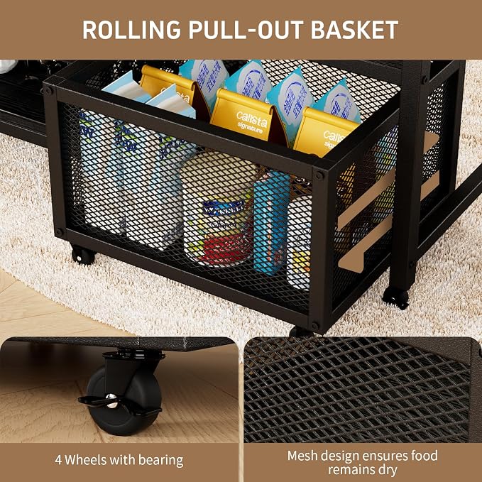 Mini Fridge Stand with Power Outlet, Microwave Stand with Wine Rack, Coffee bar - Image 6
