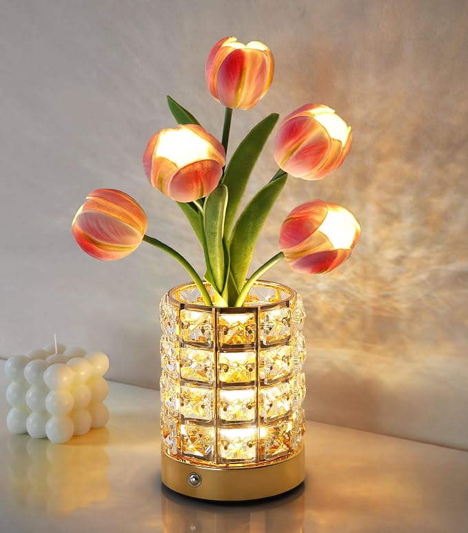 Handmade Flower Lamp, Rechargeable Cordless Touch Table Lamp, 3-Colour by FancyPlus