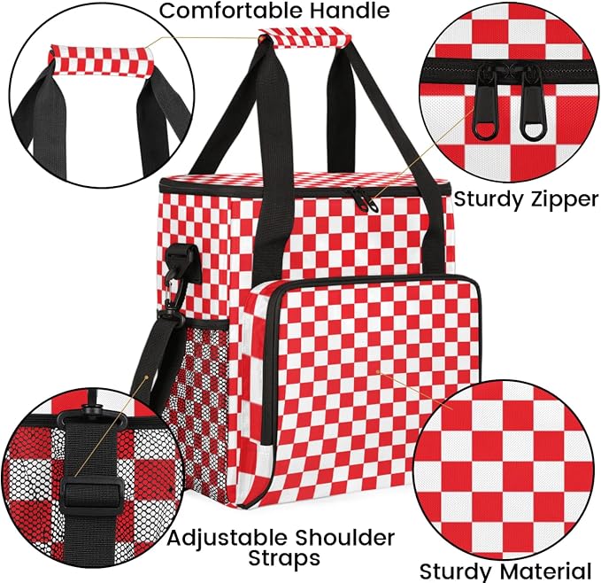 Checkerboard red and white Coffee Maker Carrying Bag, Waterproof Insulated - Image 6