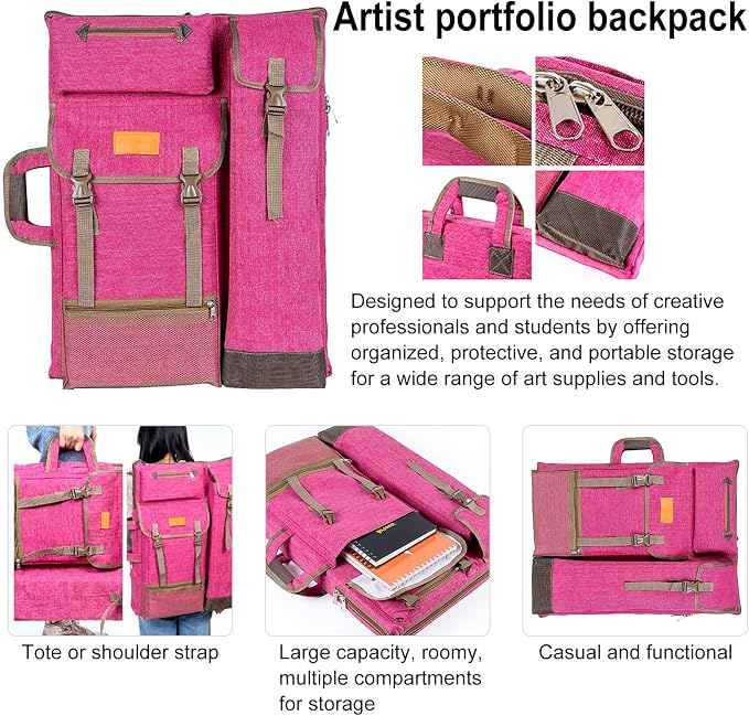 TRANSON Art Portfolio Case Artist Backpack Canvas Bag Large 26” x 19.5” - Image 2