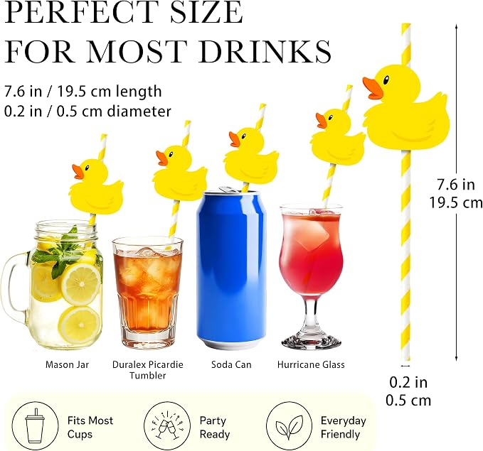 50Pcs Summer Duck Party Straws, Disposable Straw Party Decoration - Image 2