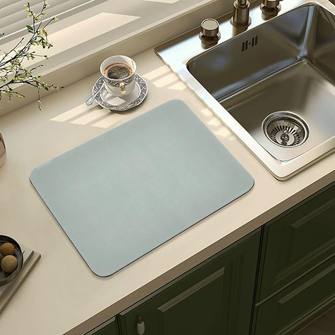 Celadon Dish Drying Mat for Kitchen Counter No-slip Rubber Bottom Dish Drying - Image 8
