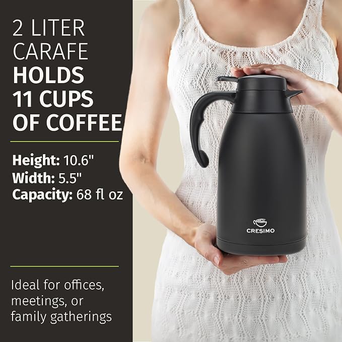 Cresimo 68 Oz Stainless Steel Black Thermal Coffee Carafe/Double Walled Vacuum - Image 5