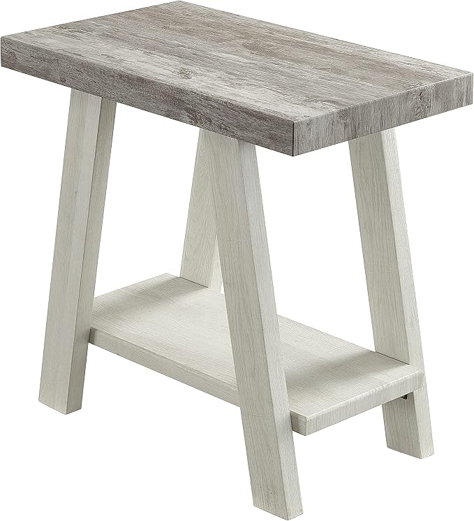 Modern End Table with Storage Shelf, Weathered Gray and Beige Wood Side Table - Image 6