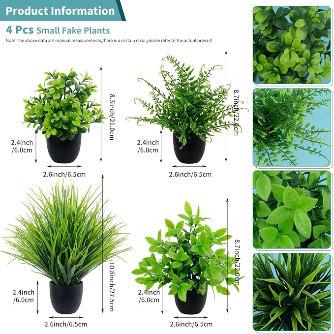 LOYWREE 4 Pack Artificial Plants Mini Fake Potted Plants Small Faux Greenery - Image 4