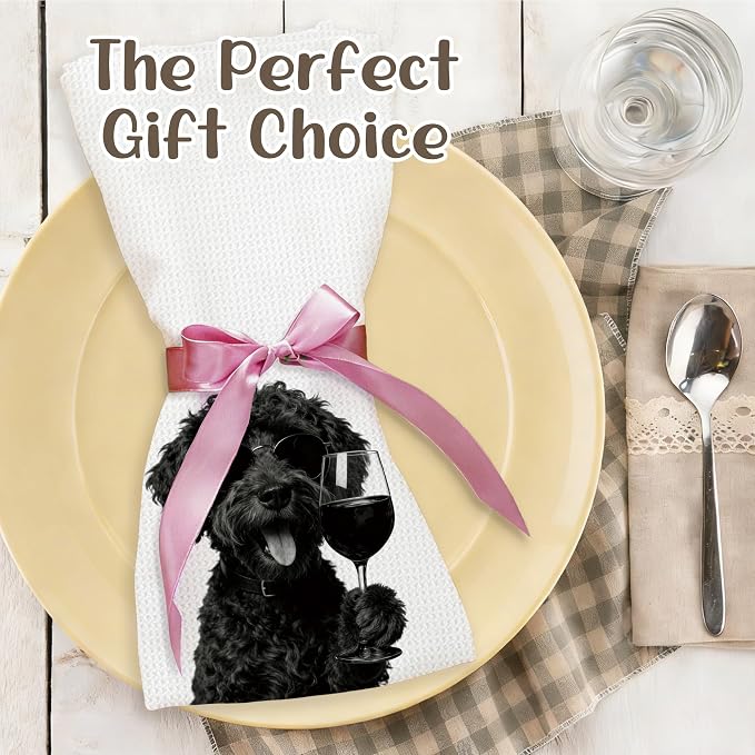 Funny Portuguese Water Dog Kitchen Towels Set of 2, Dog Kitchen Bar Accessories - Image 5