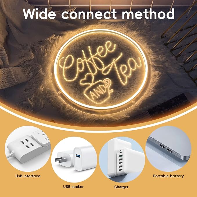Coffee Neon Sign, Coffee and Tea Neon Signs, Dimmable LED Coffee Bar Hanging - Image 6