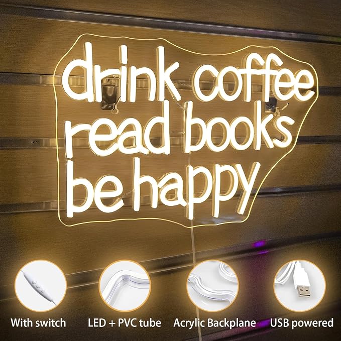 Looklight Drink Coffee Read Books Be Happy Neon Sign Warm White Read Books Led - Image 3